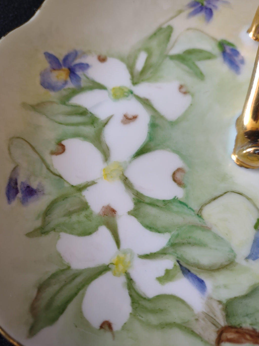 Vintage Lemon Server Gold Handle Flowers Butterfly Hand Painted Sudie (Lot 5093)