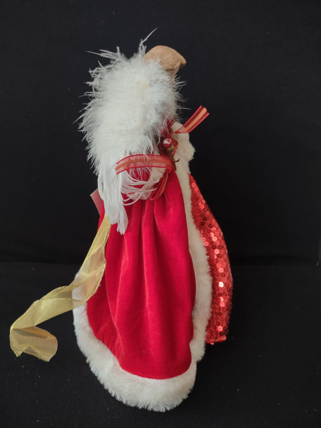 Vintage Christmas Angel Porcelain Head Red Gown Feather Wings (Lot 3731)