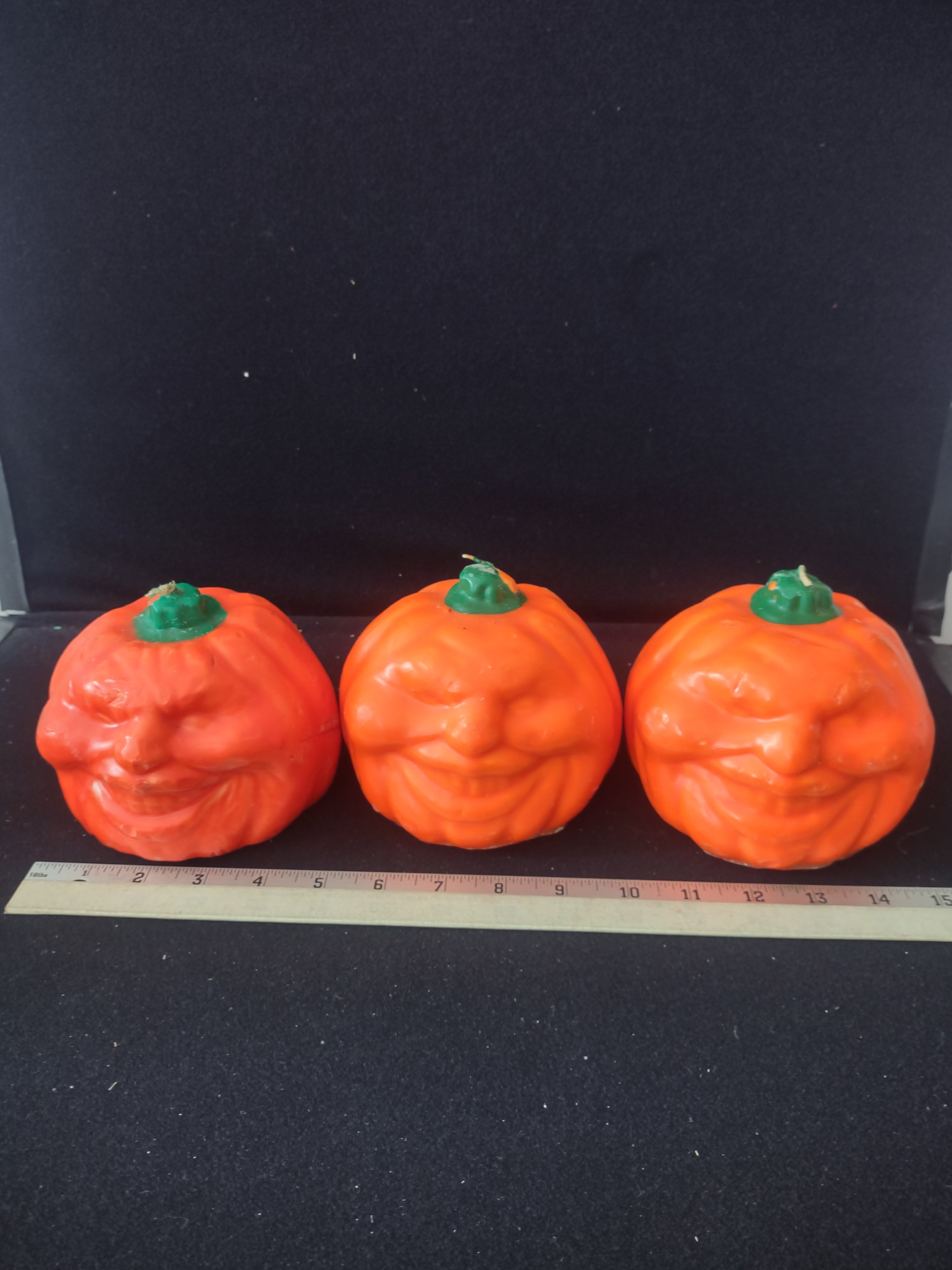 Vintage Halloween Jack O Lantern Candle x 3 Grumpy Face (Lot 3383)