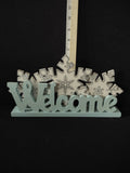 Christmas Winter Blue Welcome White Snowflakes Glitter Wooden Sign (Lot 4511)