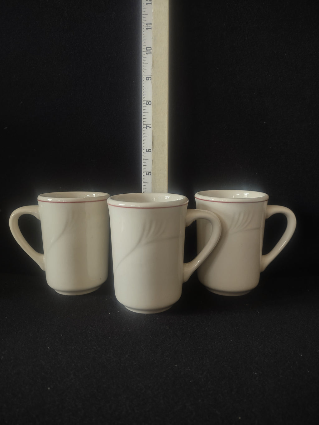 Vintage Oneida Espree Restaurant Ware Coffee Mug Red Stripe Set Of 3 (Lot 5298)