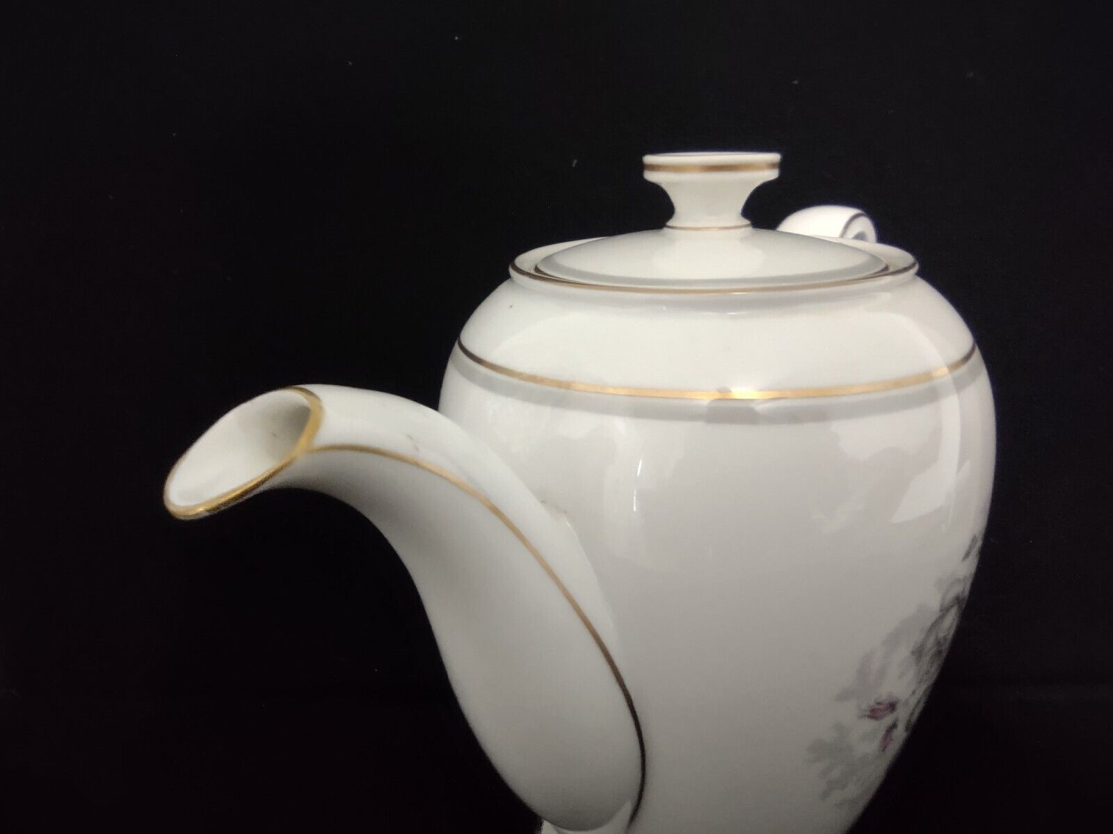Vintage Collectable Gray Dawn Rosenthale Coffee Pot Floral Pink Rose (lot 239)