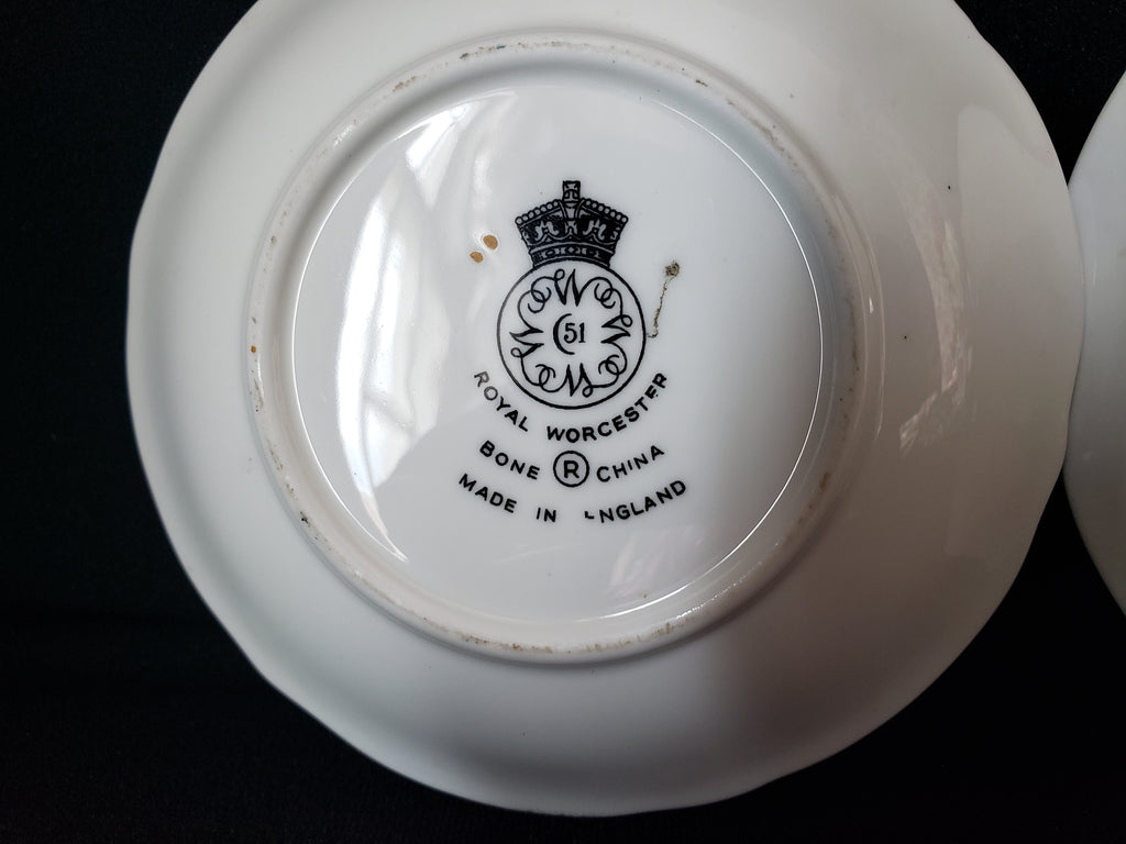 Vintage Royal Worcester Set 2 Coaster Small Dish Gold Trim 4"(lot 2070)