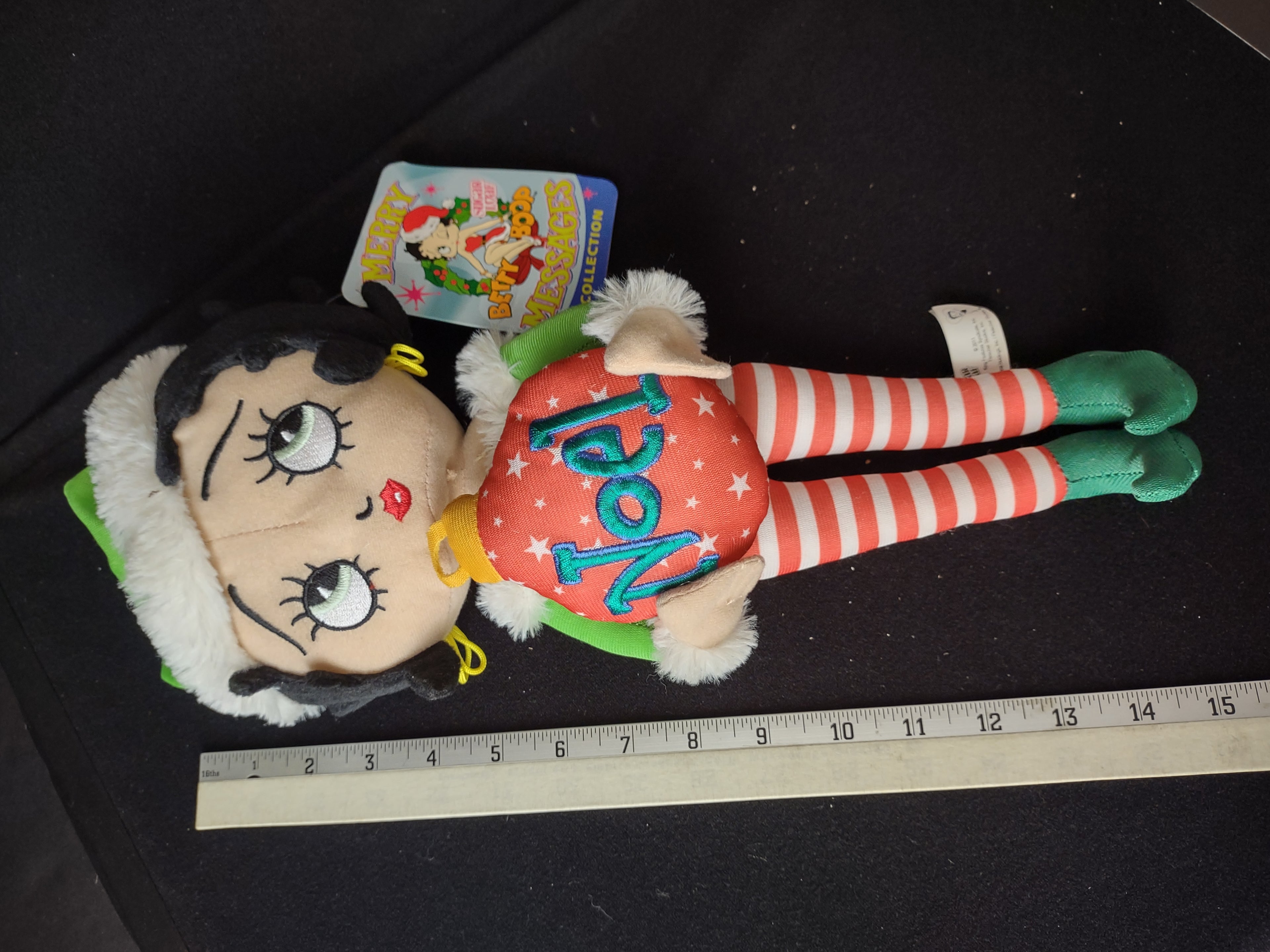 Christmas Sugar Loaf Betty Boop 17" Plush Toy Doll Noel Green Dress Merry Message (lot 2362)