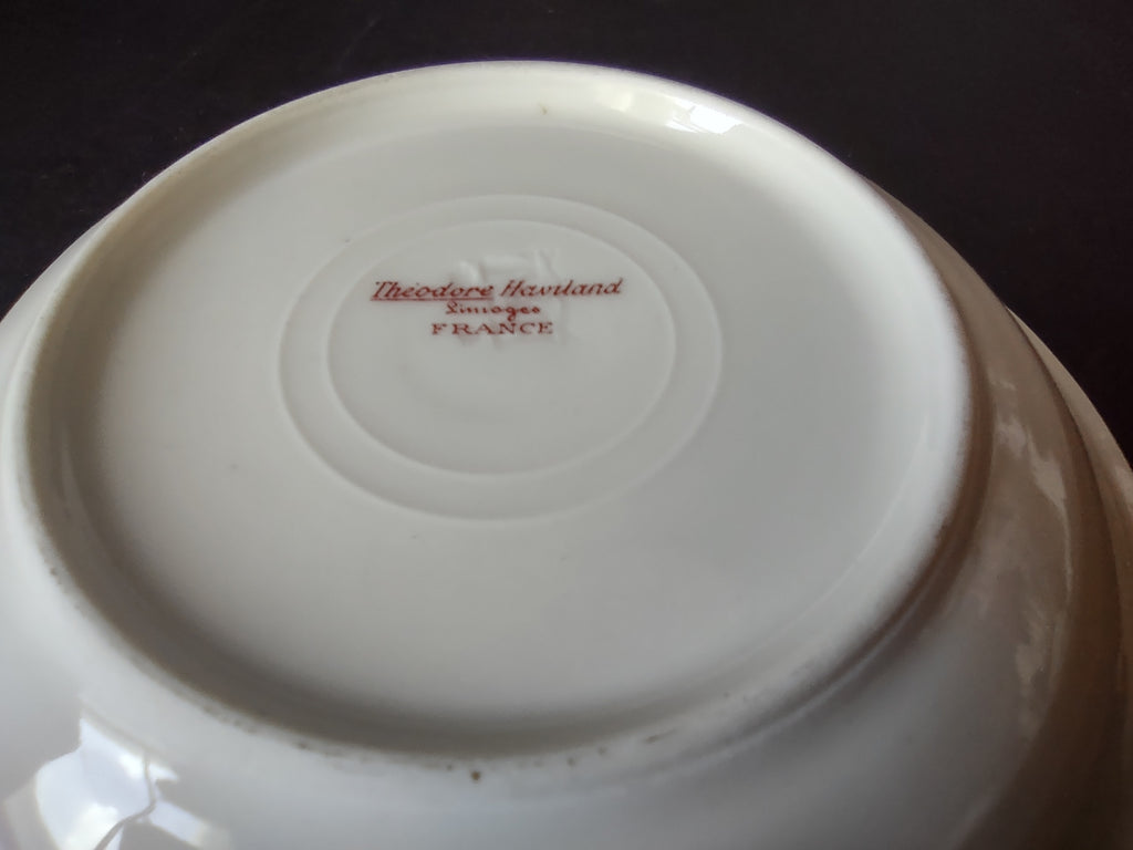 Haviland Limoges 6 x Small Bowl 5" Cranberry Pink Rose Green Ribbon (lot 892)