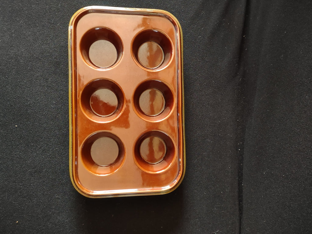 Paula Dean 6 Cup Stoneware Muffin Pan Green Brown (Lot 5311)