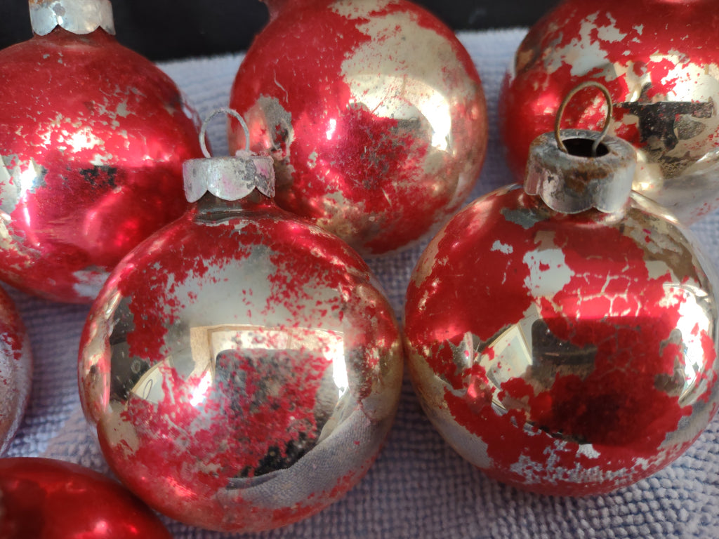 Vintage Christmas Ornament Red Bulb x 10 Shiny Brite 2" IMERFECT (lot 3454)