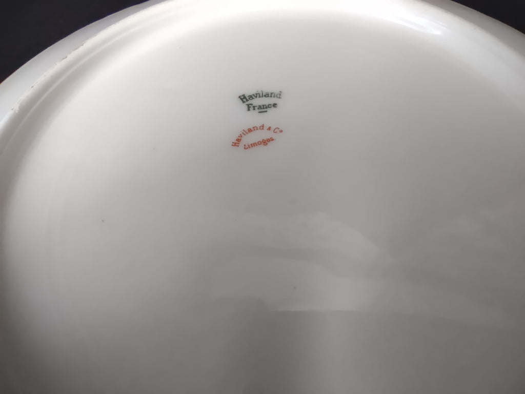 Haviland Limoges Dinner Plate White Scalloped Edge Rose Blue Ribbon (lot 853)