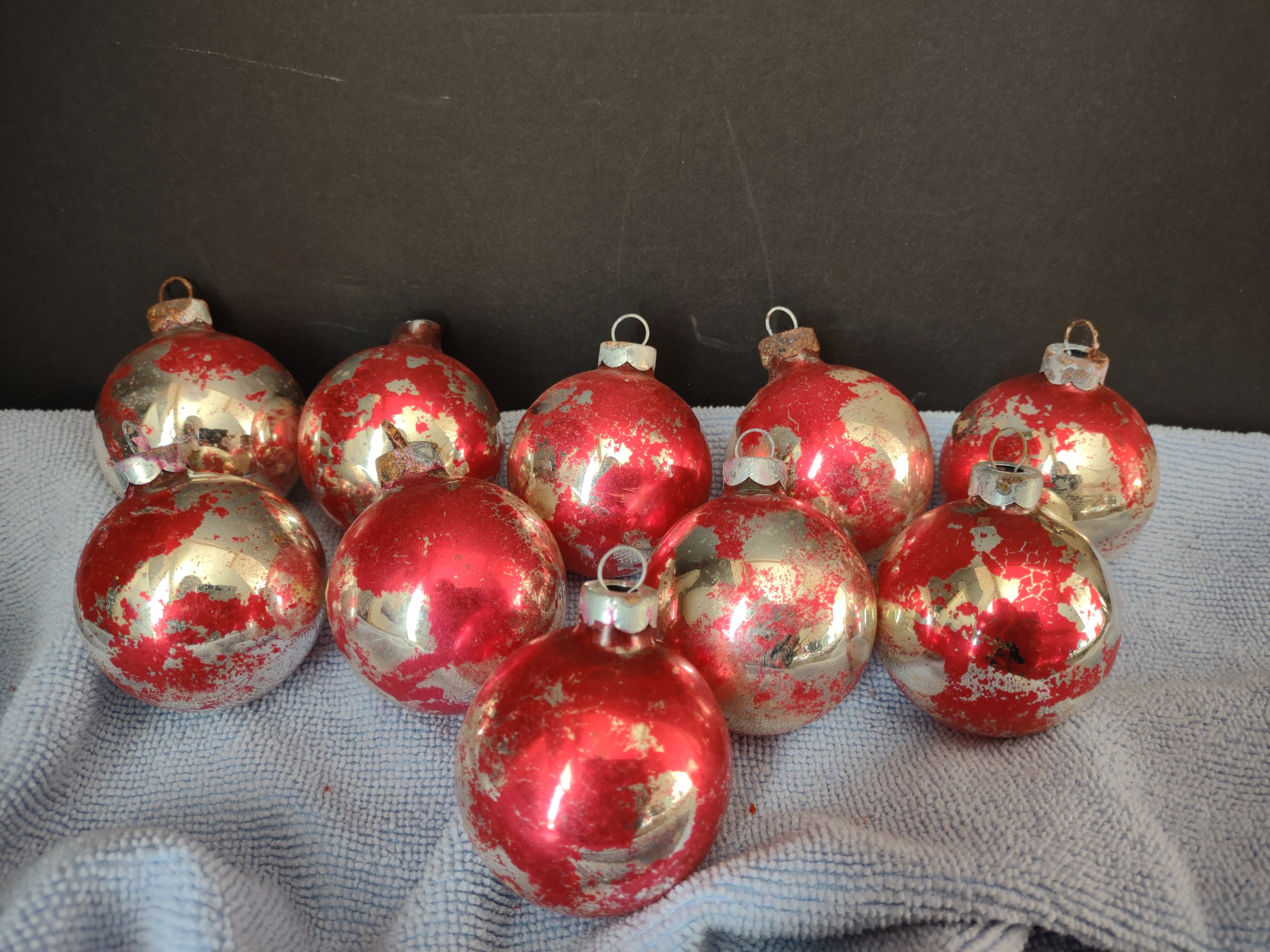 Vintage Christmas Ornament Red Bulb x 10 Shiny Brite 2" IMERFECT (lot 3454)