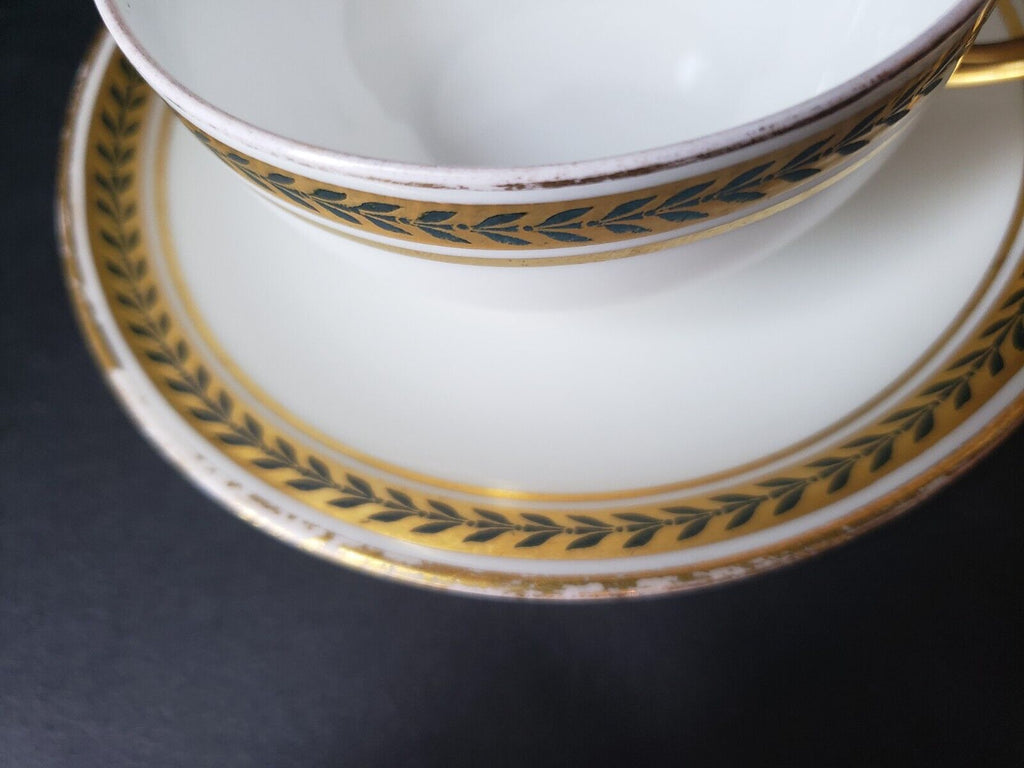 JP Limoges France Gold Trim Green Laurel Teacup & Saucer (lot 600)