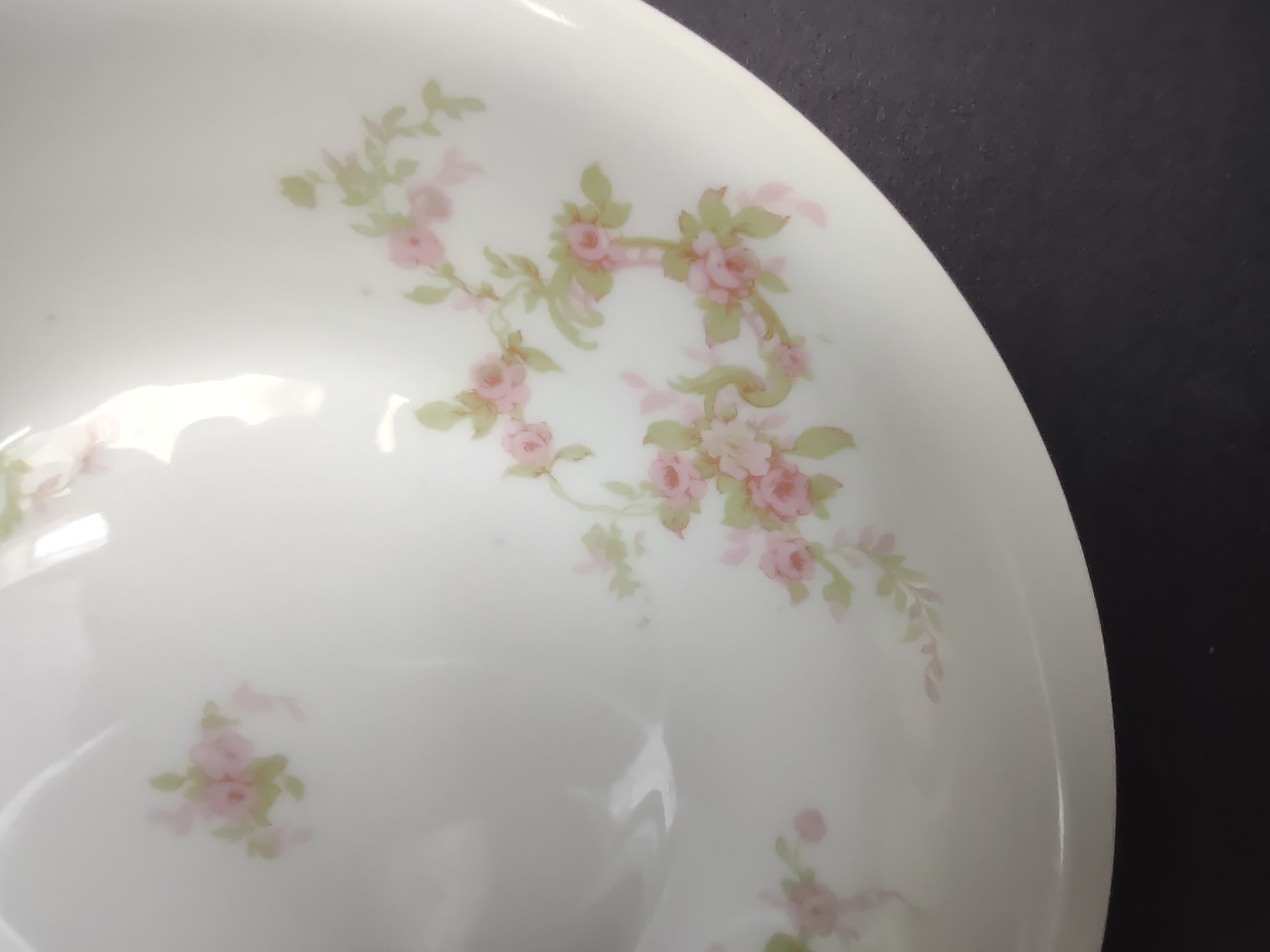 Haviland Limoges 3 x Cream Soup Plate Pink Rose Green Ribbon (lot 891)