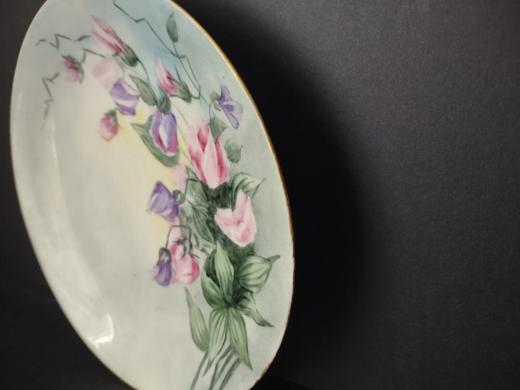 Limoges Gold Trim Salad Luncheon Pink Purple Flower Plate (lot 631)