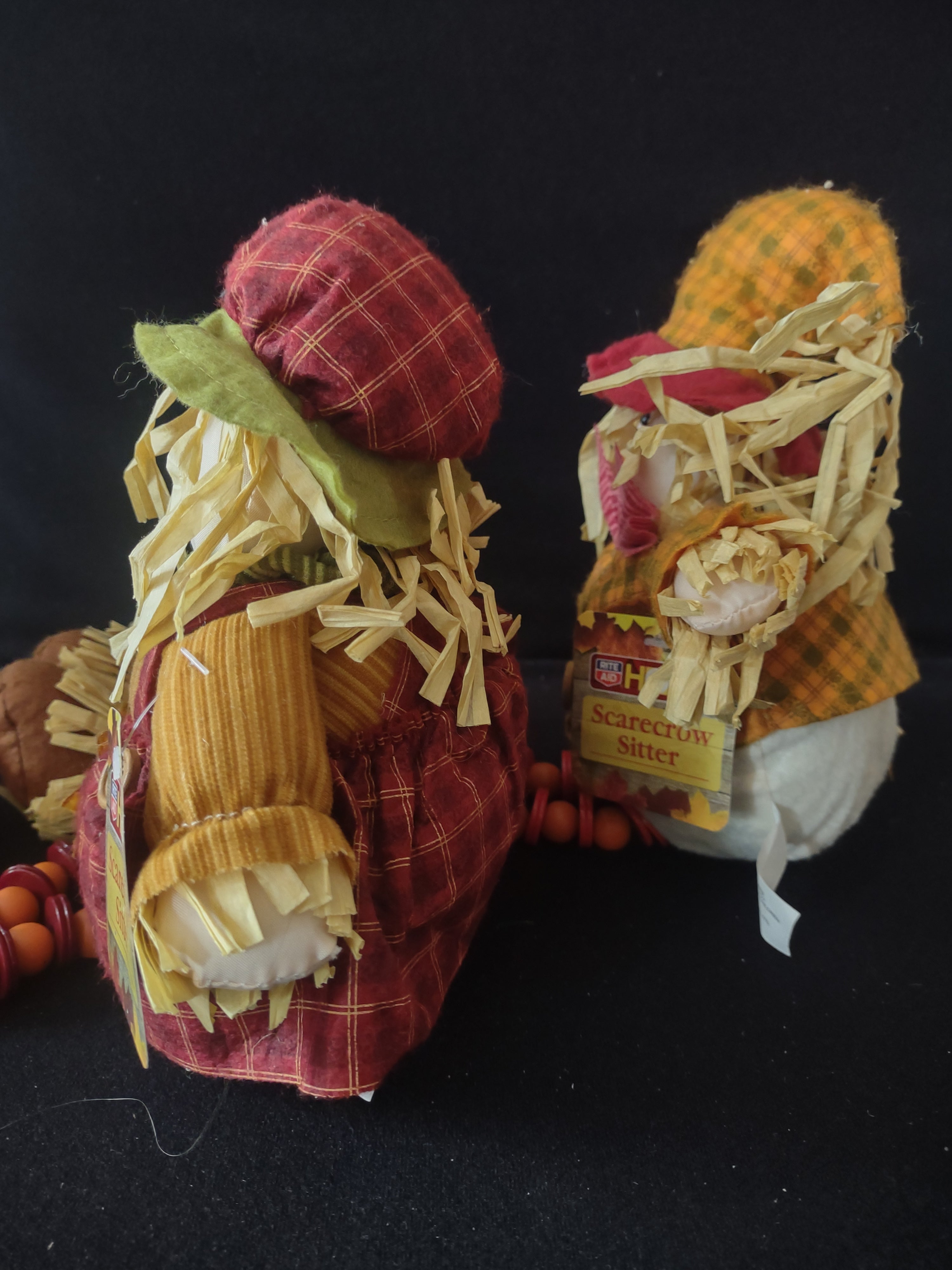 Vintage Thanksgiving/Halloween/Fall Seated Scarecrows Set Of Two (Lot 3375)