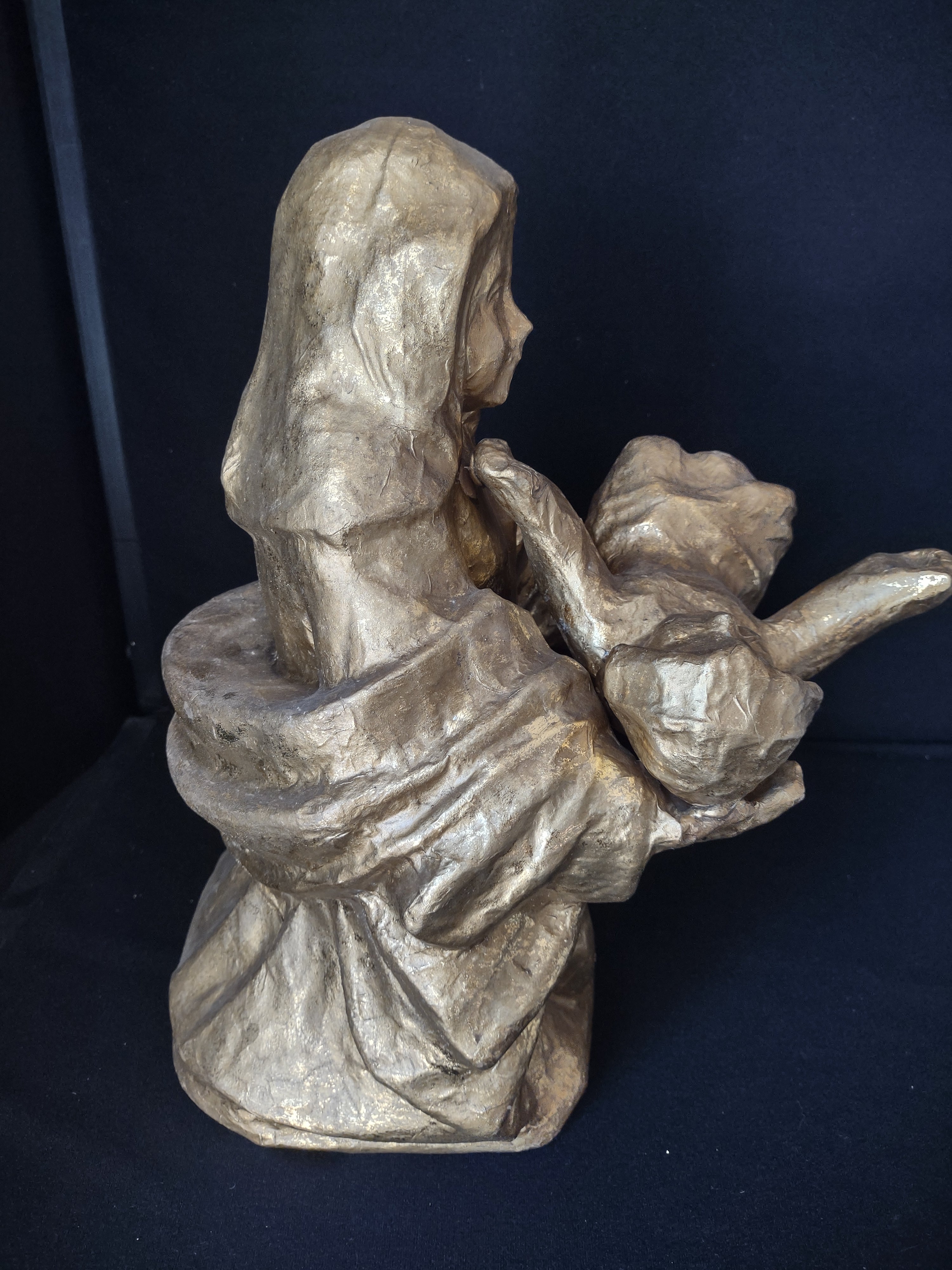 Christmas Paper Mache Joseph Mary Baby Nativity Golden Color 16" (lot 2183)