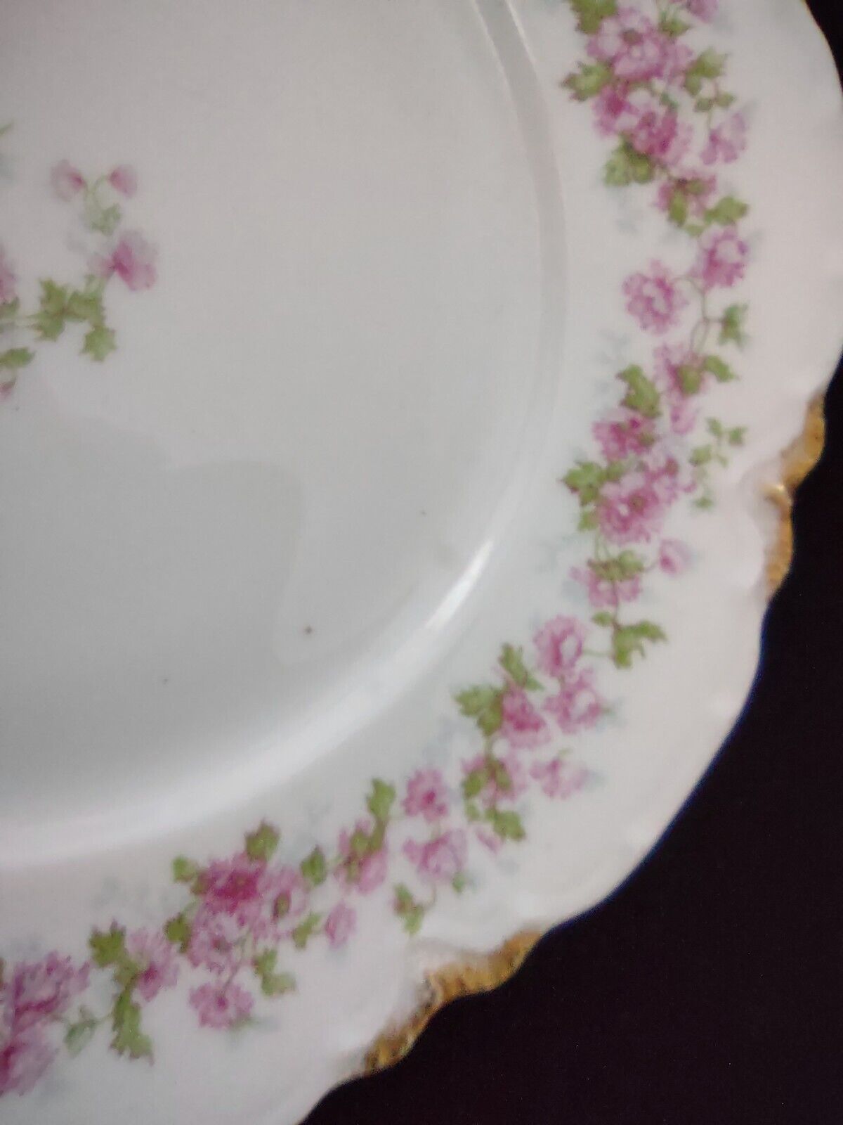 Haviland Limoges Green Gold Pink Rose Center Dinner Plate 9-3/4" (lot 325)
