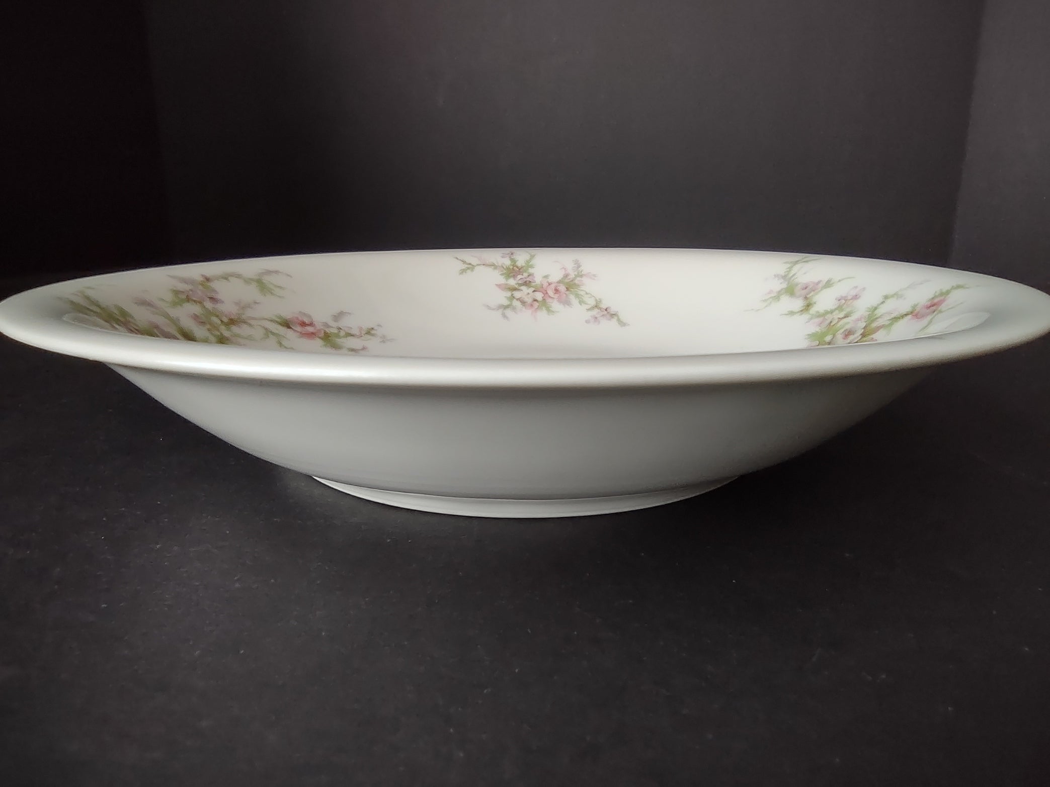 Haviland Limoges Cream SoupBowl Plate Pink White Cabbage Rose Moss (lot 906)