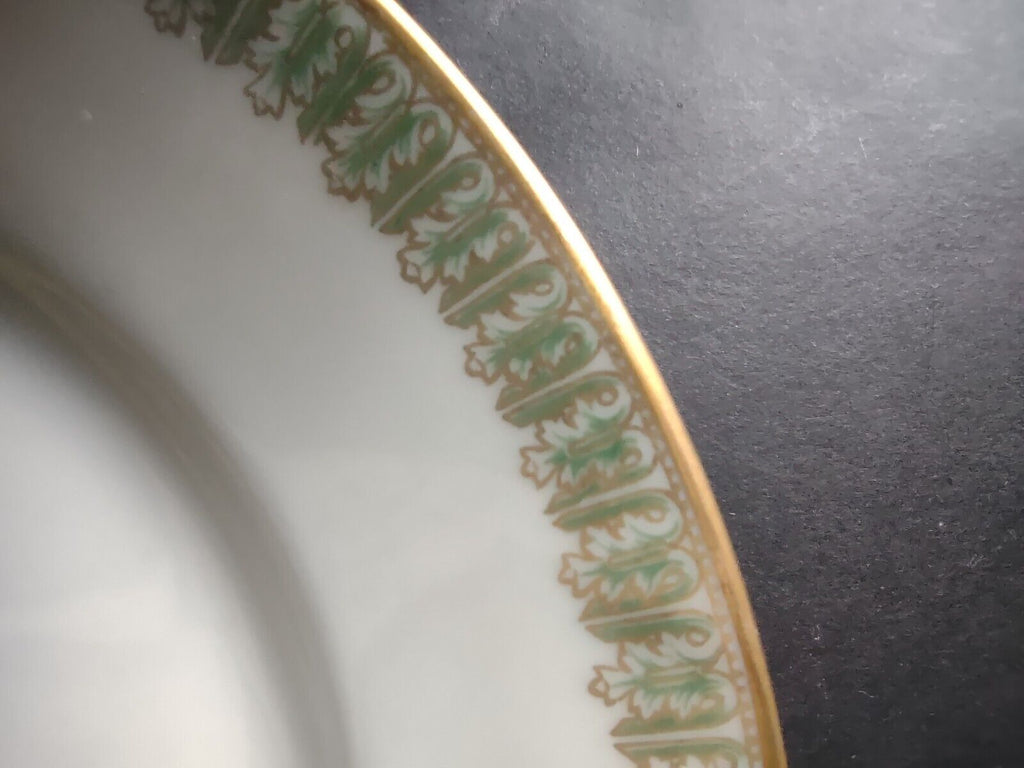 Haviland Limoges France Dessert 7-1/2" Gold Trim Green Gold Design (lot 603)