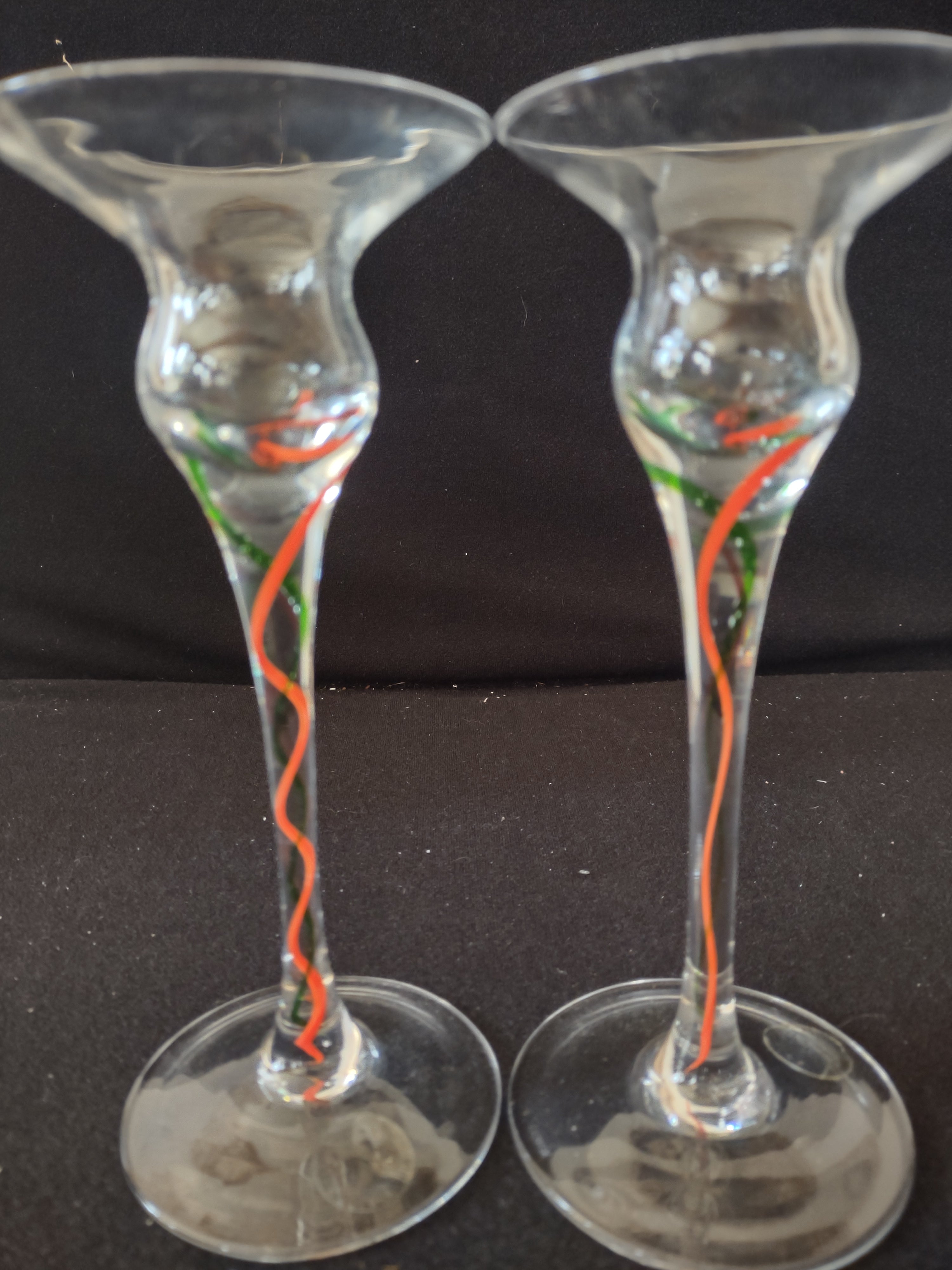 Vintage Lenox Christmas Holiday Ribbon 7" Taper Glass Candle Holders (Lot 3835)