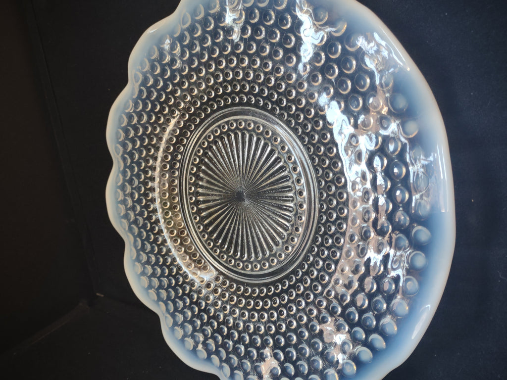 Vintage Anchor Hocking Moonstone Hobnail Ruffled Serving Plate 10-1/2" (lot 2687c)