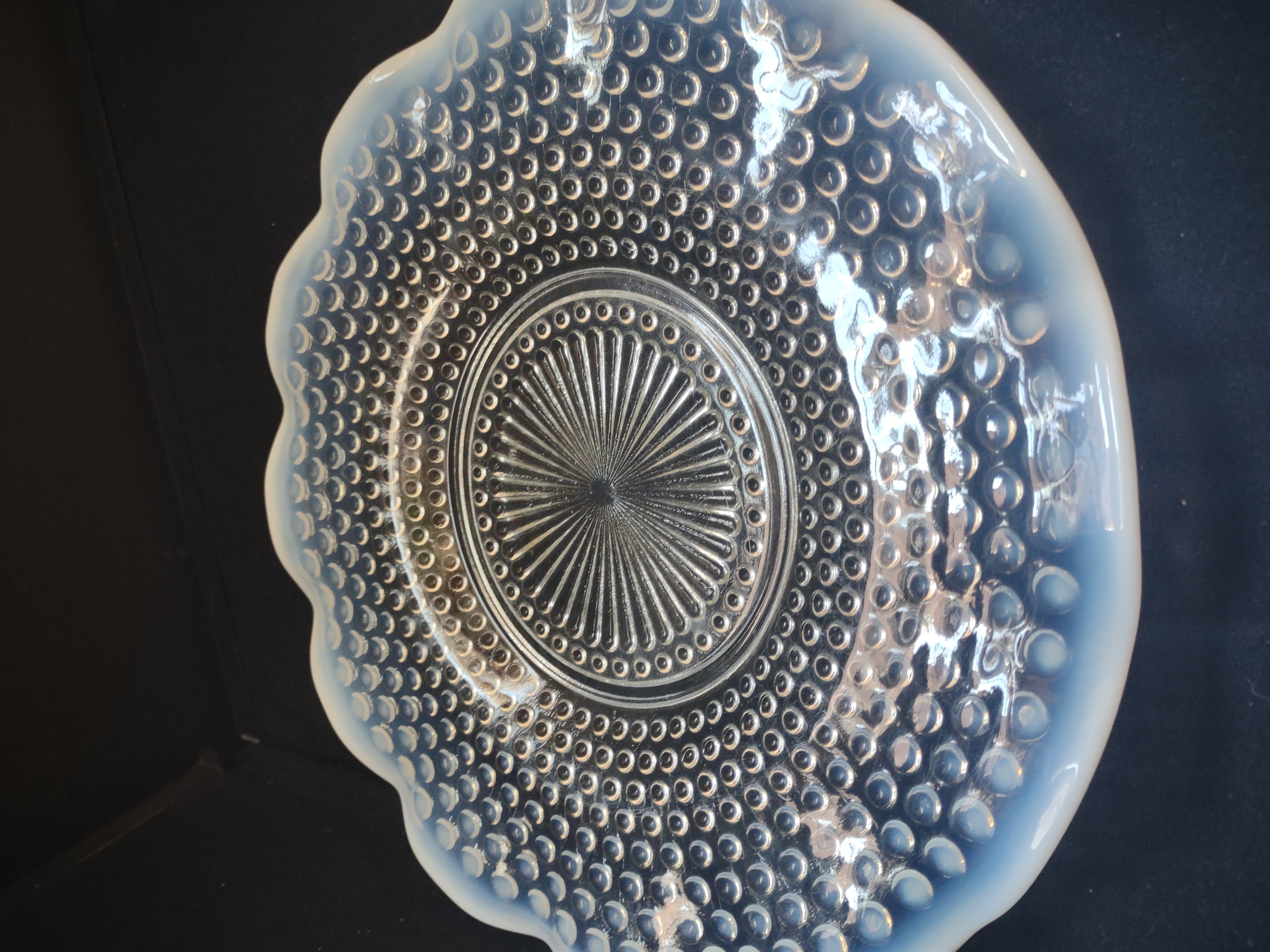 Vintage Anchor Hocking Moonstone Hobnail Ruffled Serving Plate 10-1/2" (lot 2687c)