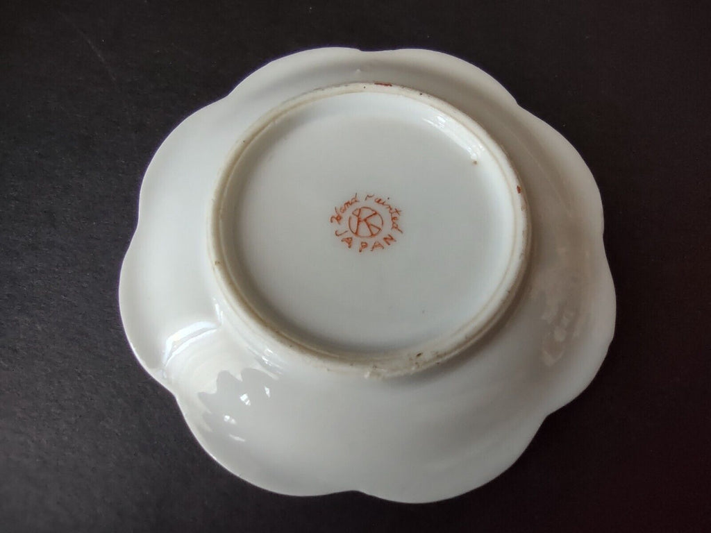 Japan Miniature 1-3/8" Teacup & Saucer Pink Orange Purple Rose (lot 726)