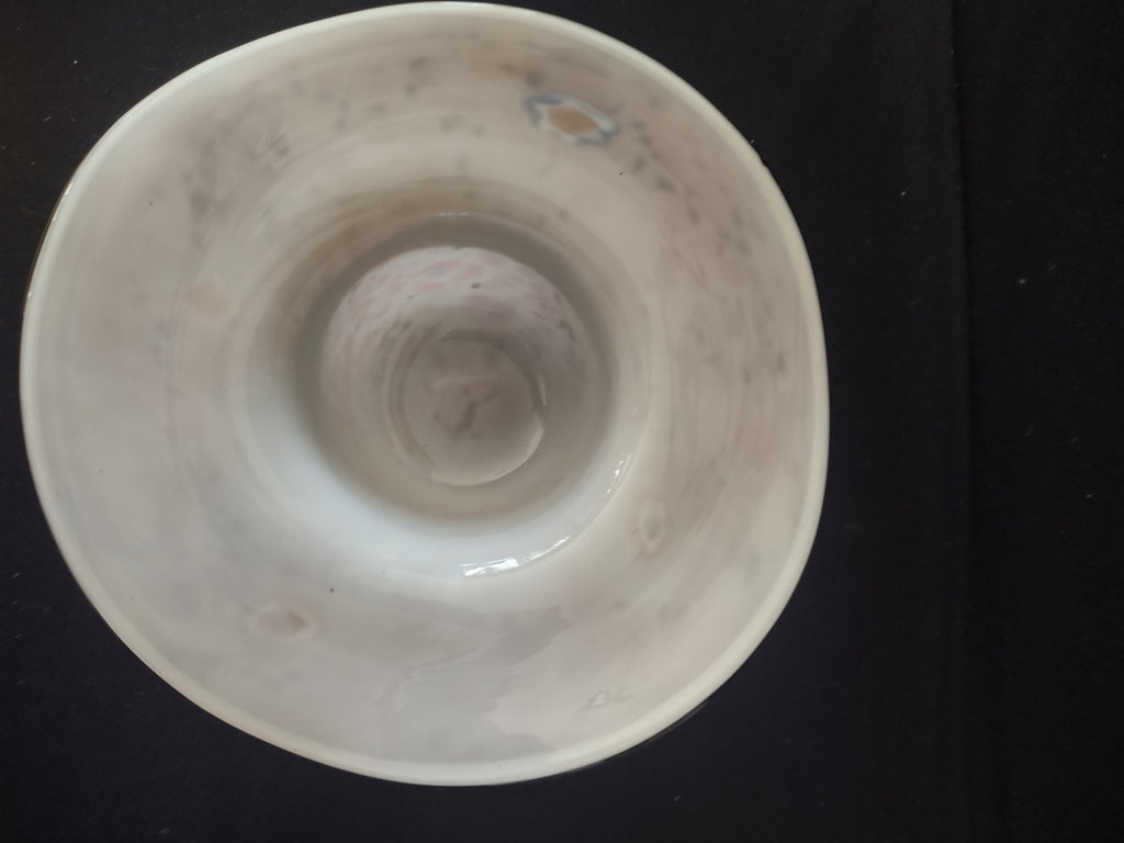 Millefiori Art Glass Block Crystal Pink Confetti Hat Fruit Bowl (Lot 3221)