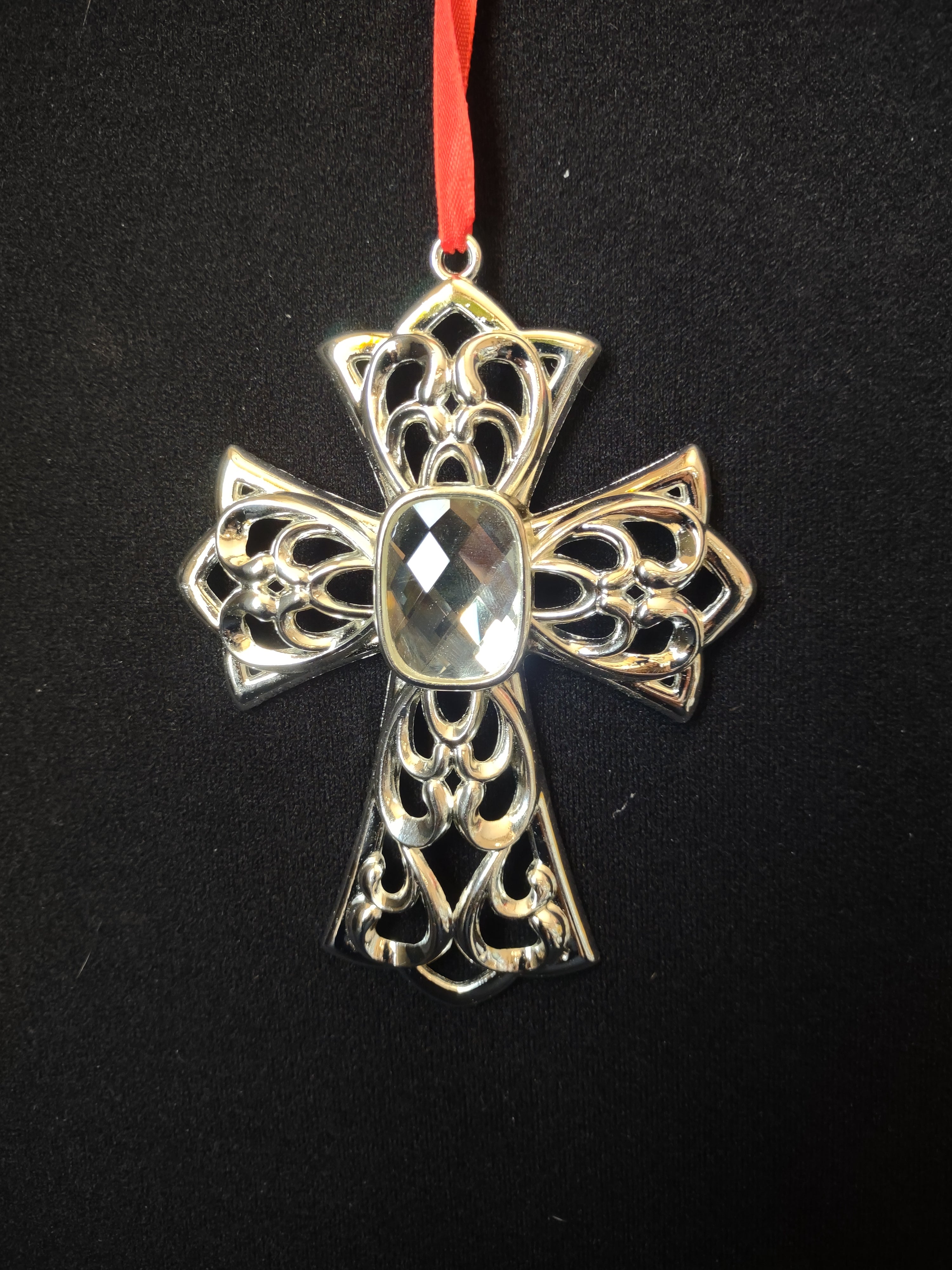 Lenox White Gem Cross Silverplated Christmas Tree Ornament(lot 1663)