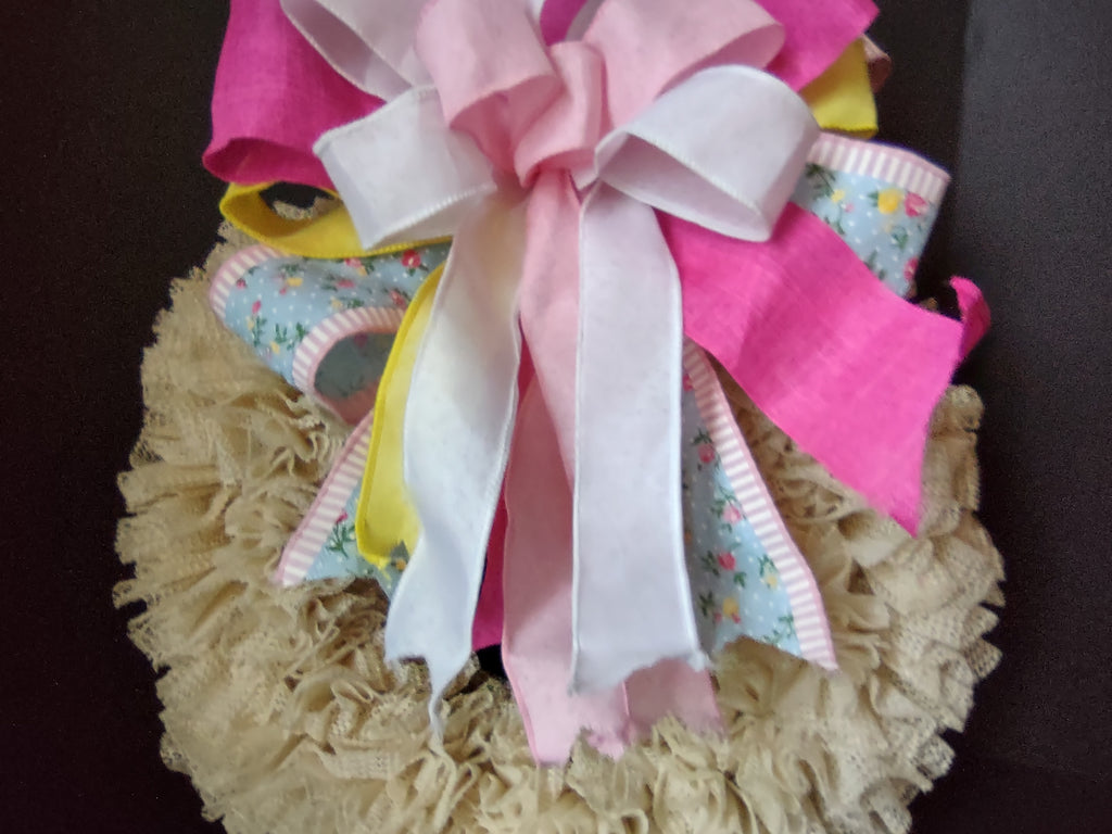 Handmade Easter Colors Spring Wreath Mesh Ribbon 18" (lot 1453)