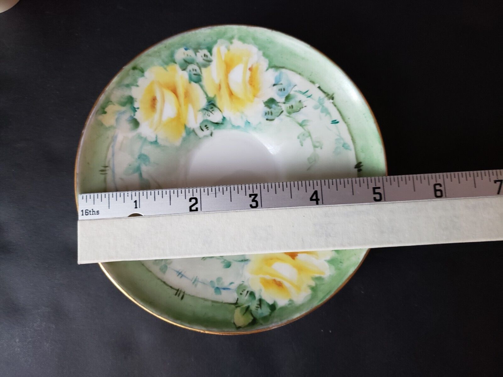 1870-1945 Vintage KPM Germany Teacup & Saucer Yellow Rose Green Design (lot 653)