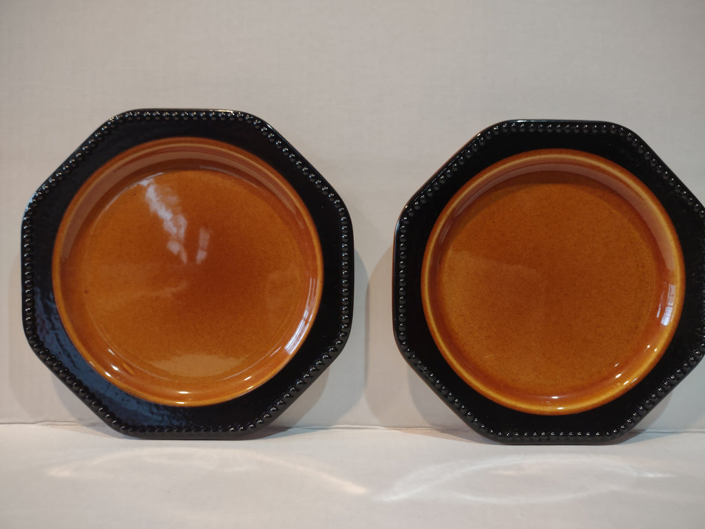 Vintage MCM Ironstone USA Amber Octagon 8" Lunch Plate x 4 Oven Proof (lot 5013)