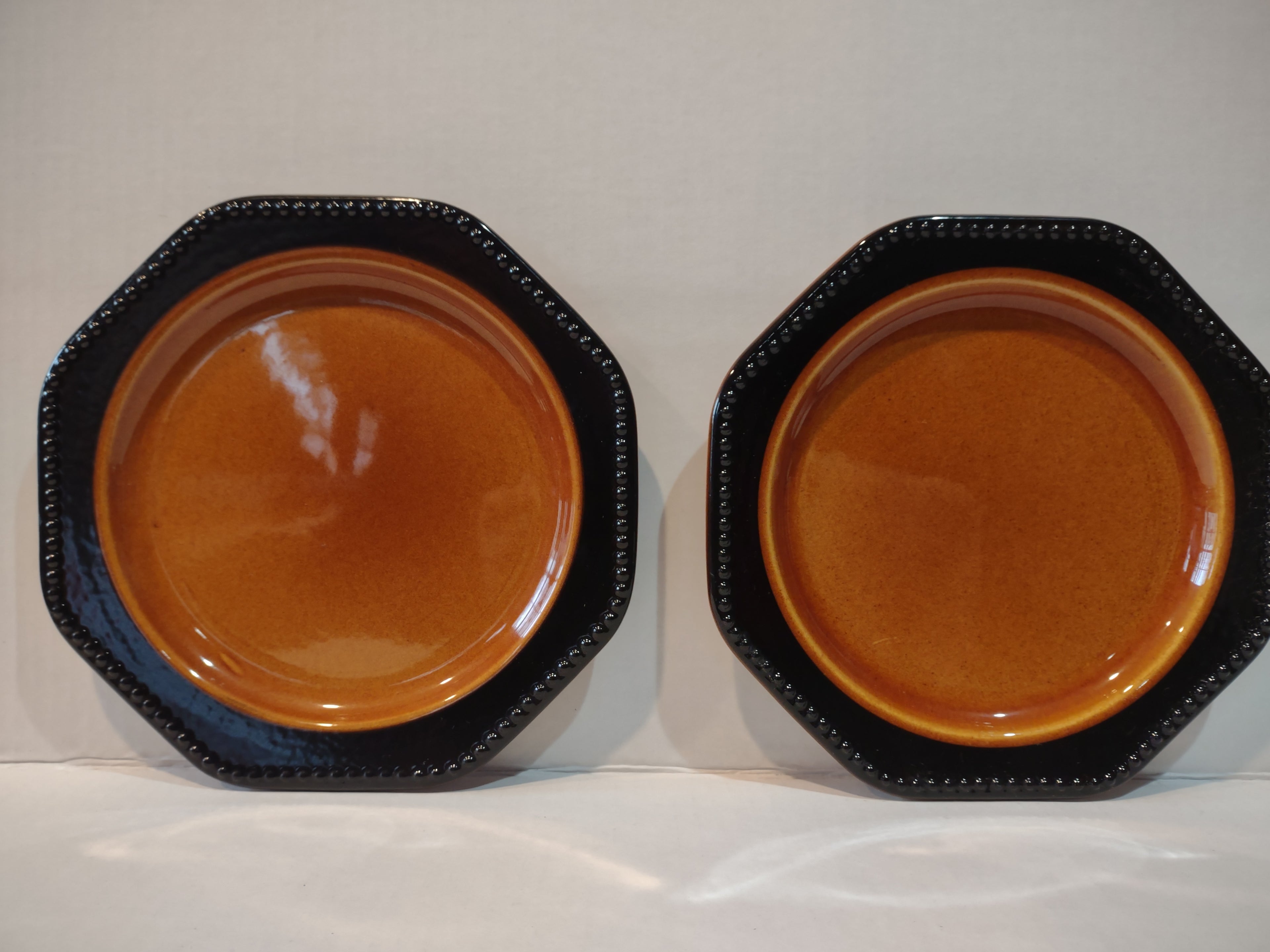Vintage MCM Ironstone USA Amber Octagon 8" Lunch Plate x 4 Oven Proof (lot 5013)
