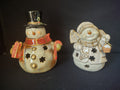 Set of 2 Tealight Holder Ceramic Christmas Snowman (lot 1705)