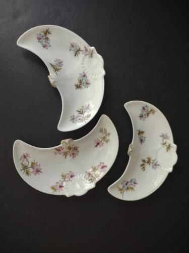 lot 783 GDM CFH Limoges 3 x Bone Plate Blue Pink Flower