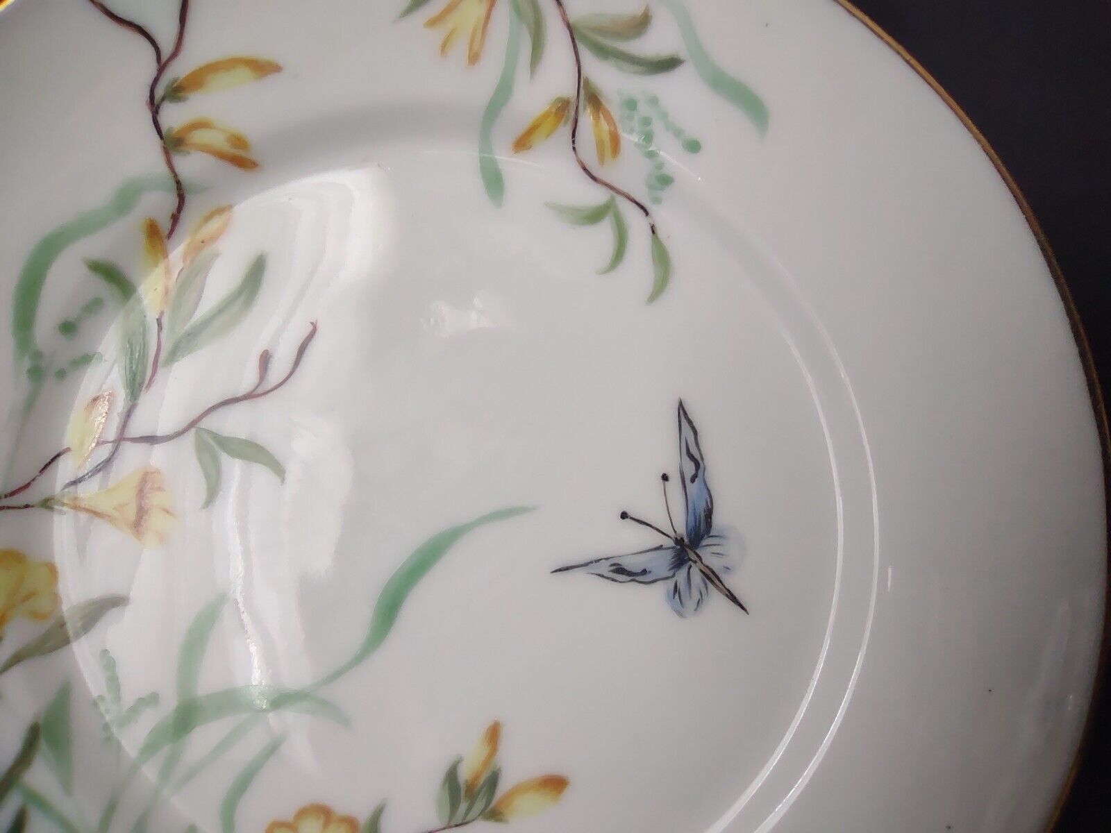 Haviland Limoges France 3 x Dessert 7-3/4" Gold Trim Flower Butterfly (lot 624)