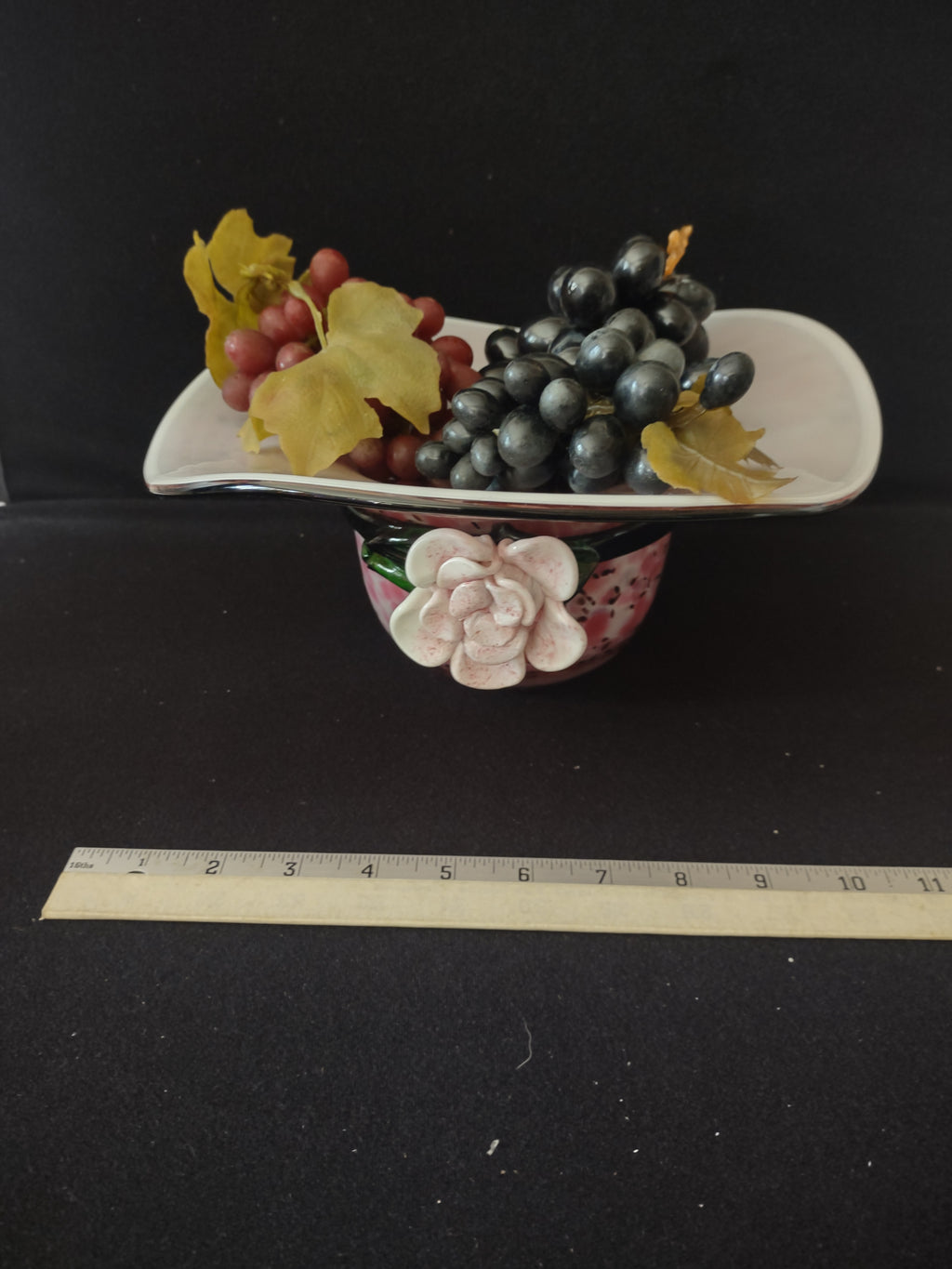 Millefiori Art Glass Block Crystal Pink Confetti Hat Fruit Bowl (Lot 3221)