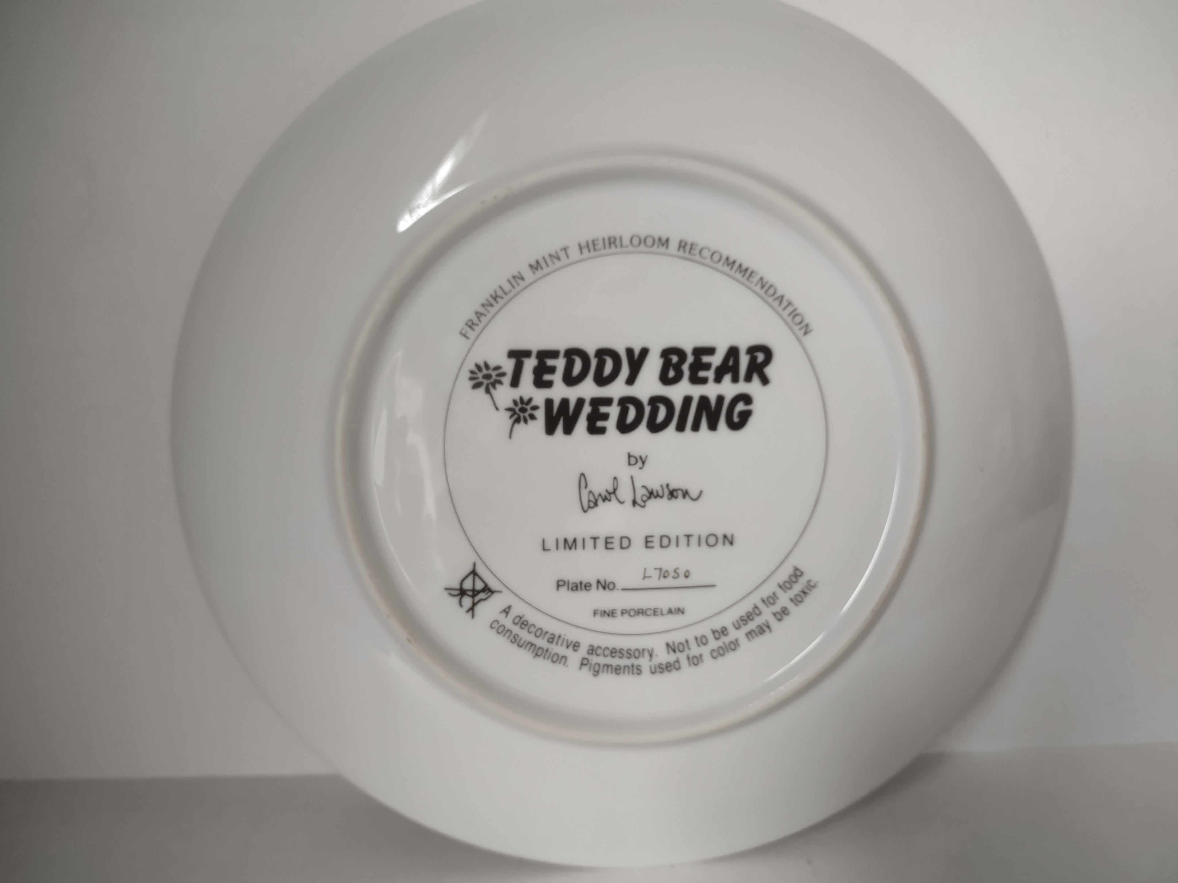 Vintage Wall Plate Franklin Mint Teddy Bear Wedding (lot 2787c)