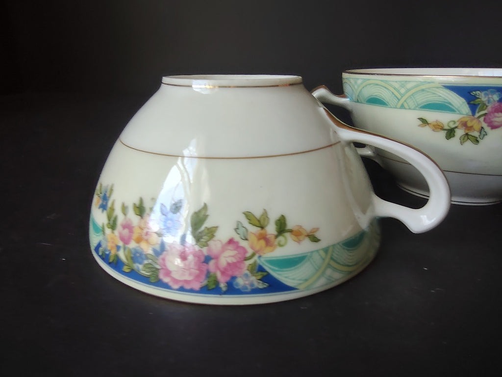 Haviland Limoges Massachusetts 2 x Tea Cup ONLY Blue Floral (lot 936)
