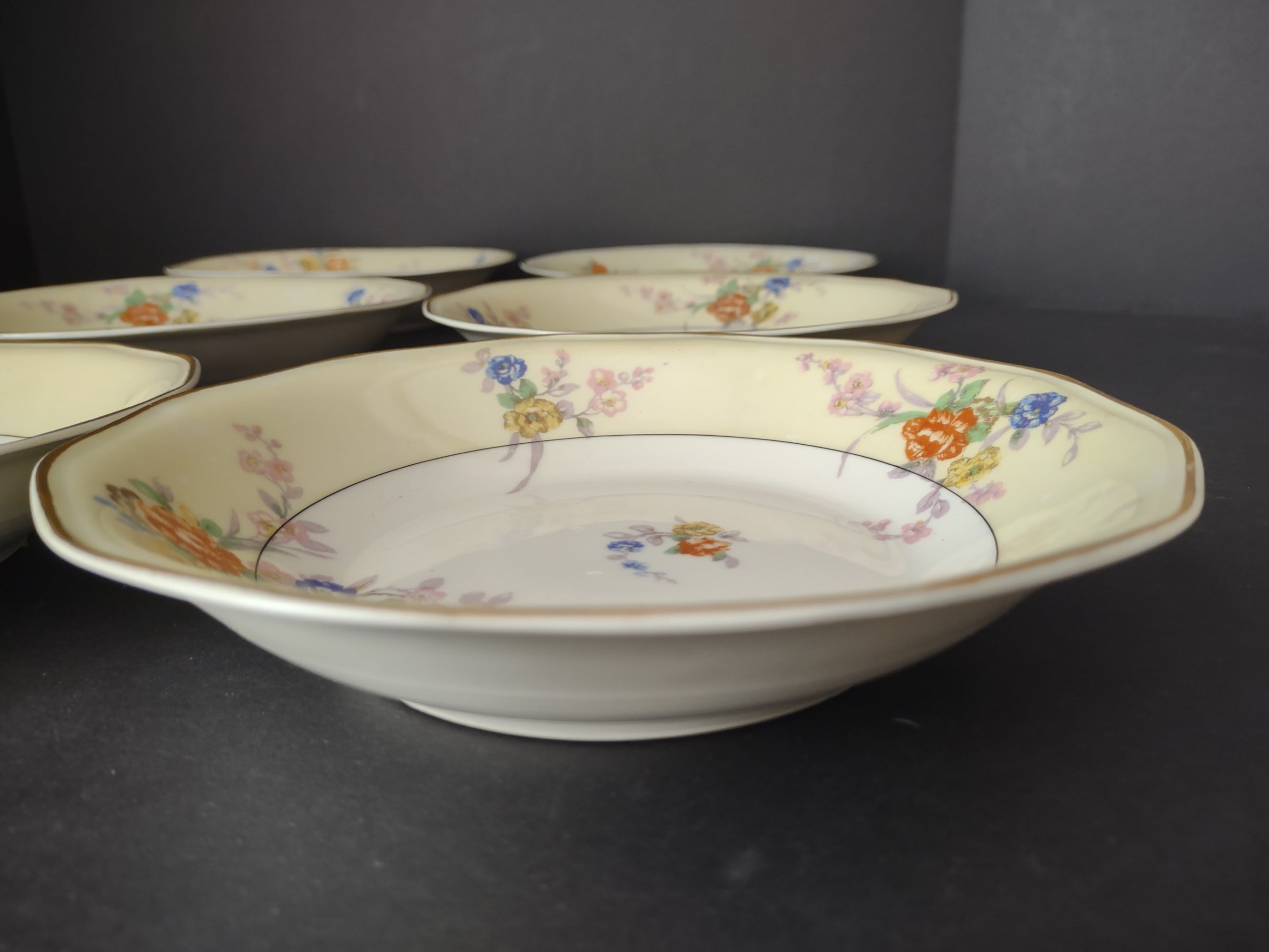 Haviland Limoges Yellow Jewel 6 x Cream Soup Bowl Floral (lot 816)
