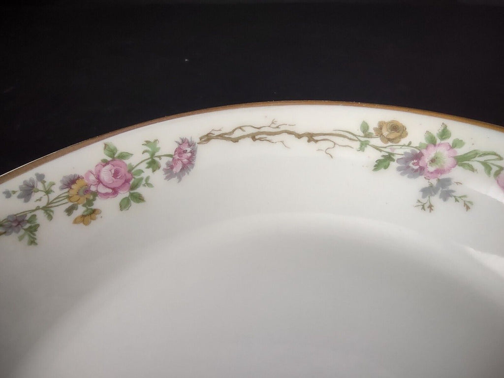 Vintage GDA Limoges Gold Coupe Soup Bowl Plate Summer Flower Garland (lot 691)