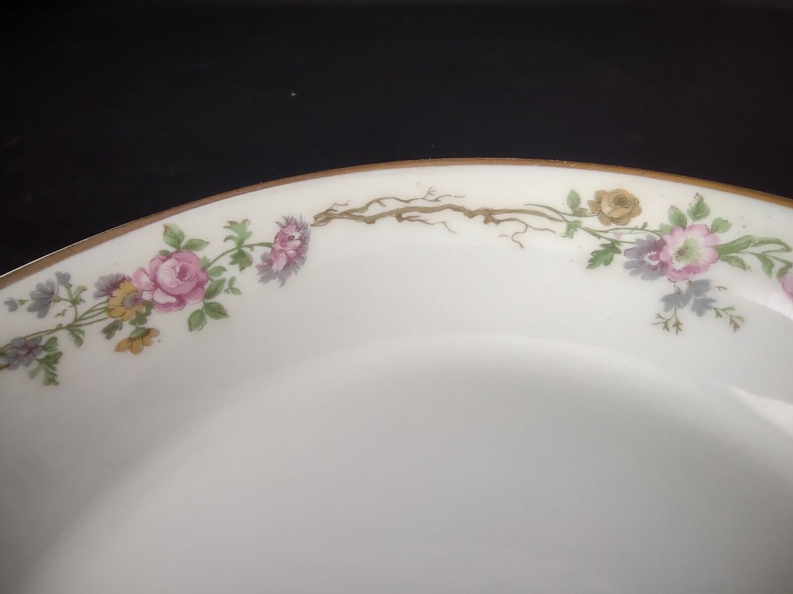 Vintage GDA Limoges Gold Coupe Soup Bowl Plate Summer Flower Garland (lot 691)