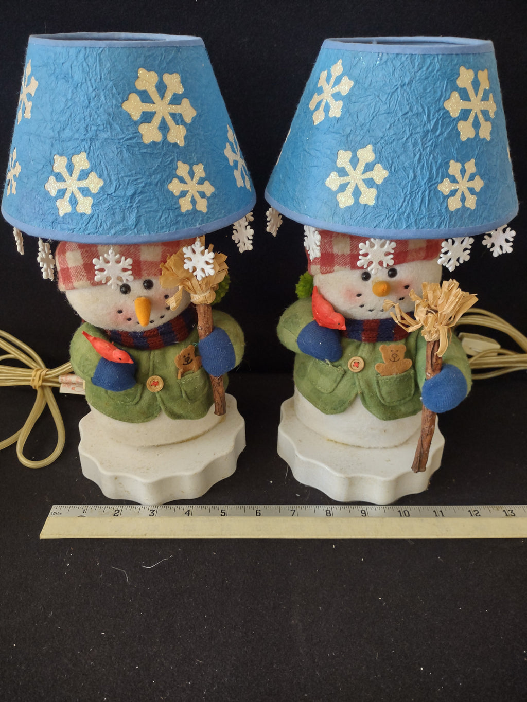 Vintage Christmas Winter Snowman Lamps Snowflake Shades (Lot 3771)