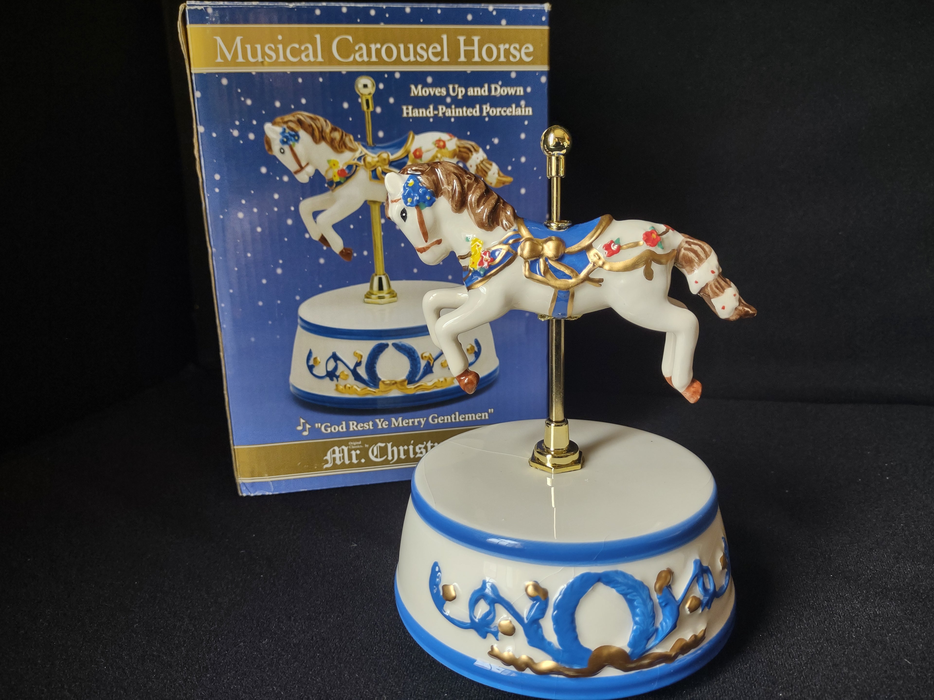 Mr Christmas Musical Carousel Horse "Merry Gentlemen" IMPERFECT (lot 1584)