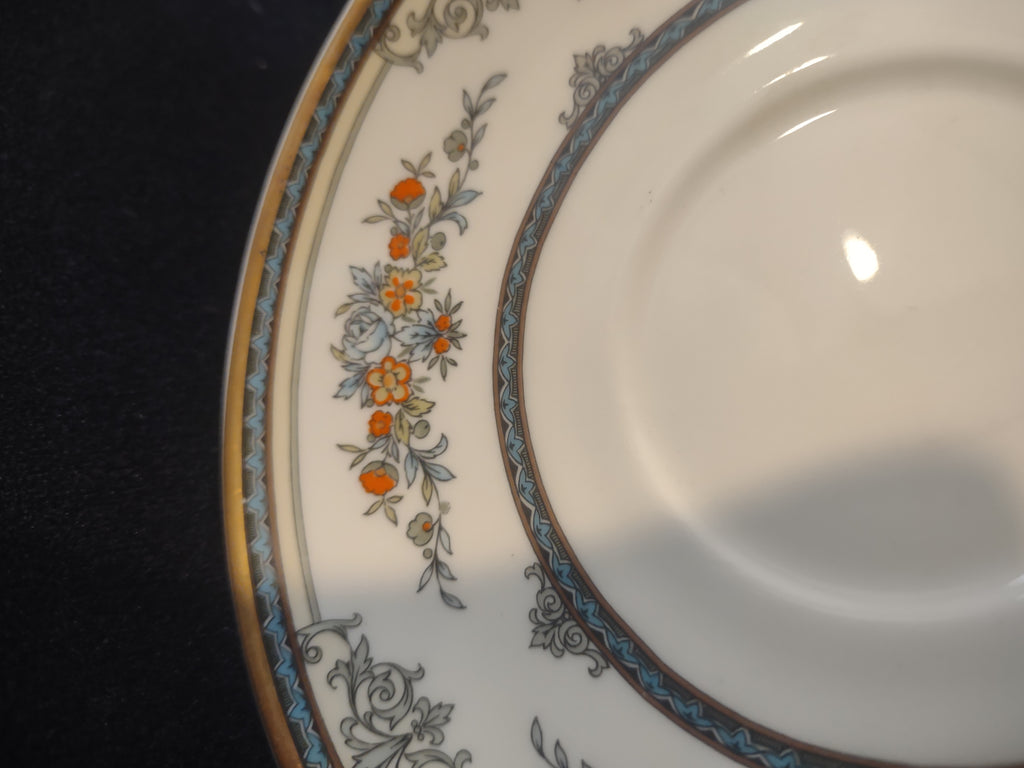 Vintage Minton Stanwood Teacup Saucer Bone China Blue Orange Green (Lot 5503)