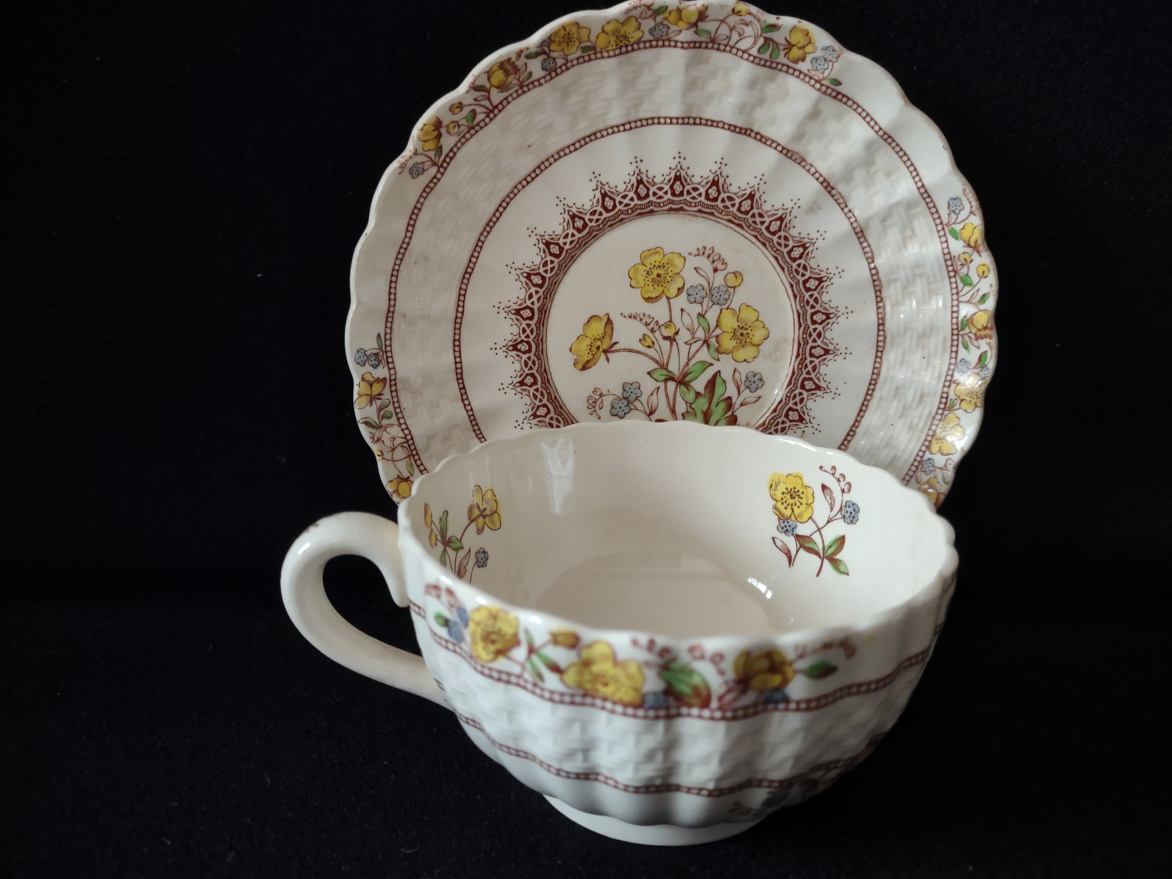 Vintage Spode Buttercup Teacup Saucer English Countryside Ironstone (lot 5747)
