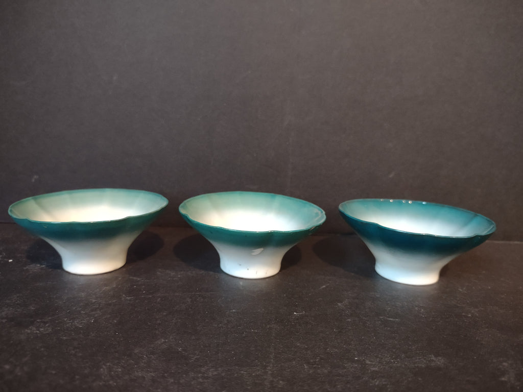 Vintage Chinese Ceramic Condiment Dish x 3 Green White (lot 5355)