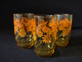 Vintage MCM Libbey Amber Glass Orange Daisy Juice Glass Set Of 3 (Lot 5144)
