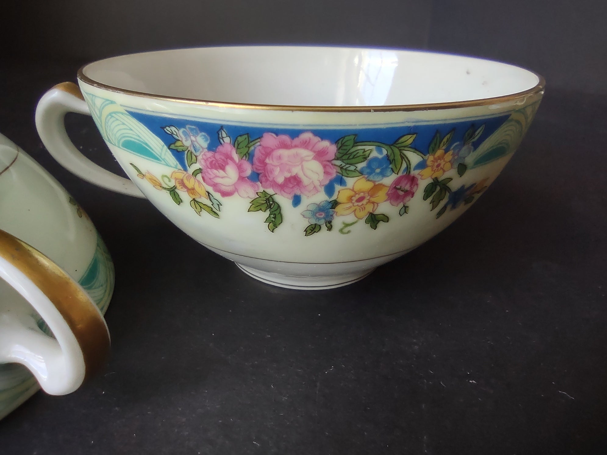 Haviland Limoges Massachusetts 2 x Tea Cup ONLY Blue Floral (lot 936)