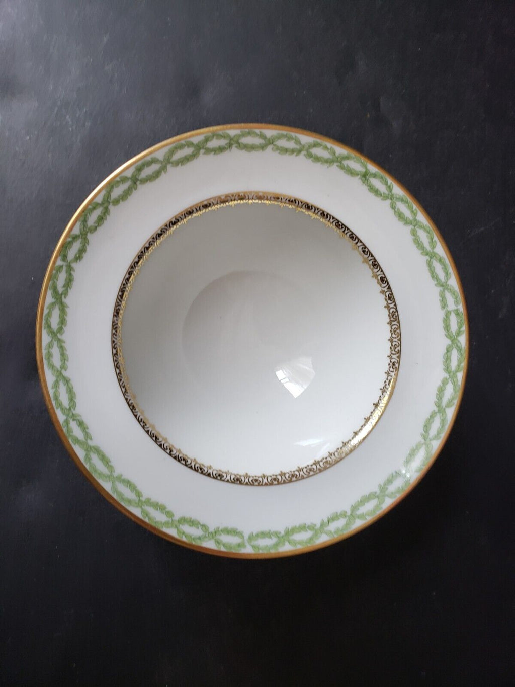 JP Limoges France Gold Trim Green Laurel Tall Bowl 5" (lot 590)