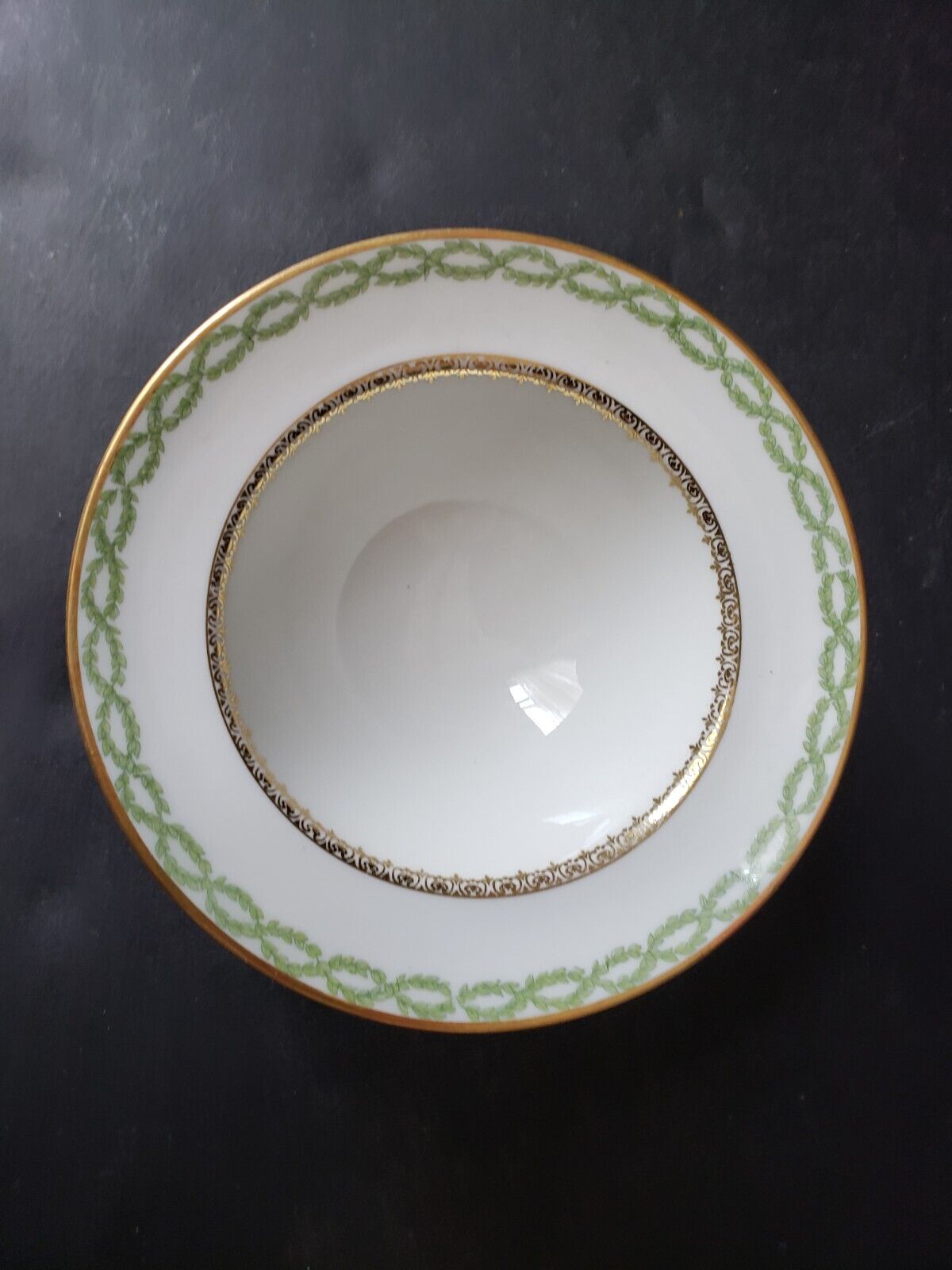 JP Limoges France Gold Trim Green Laurel Tall Bowl 5" (lot 590)