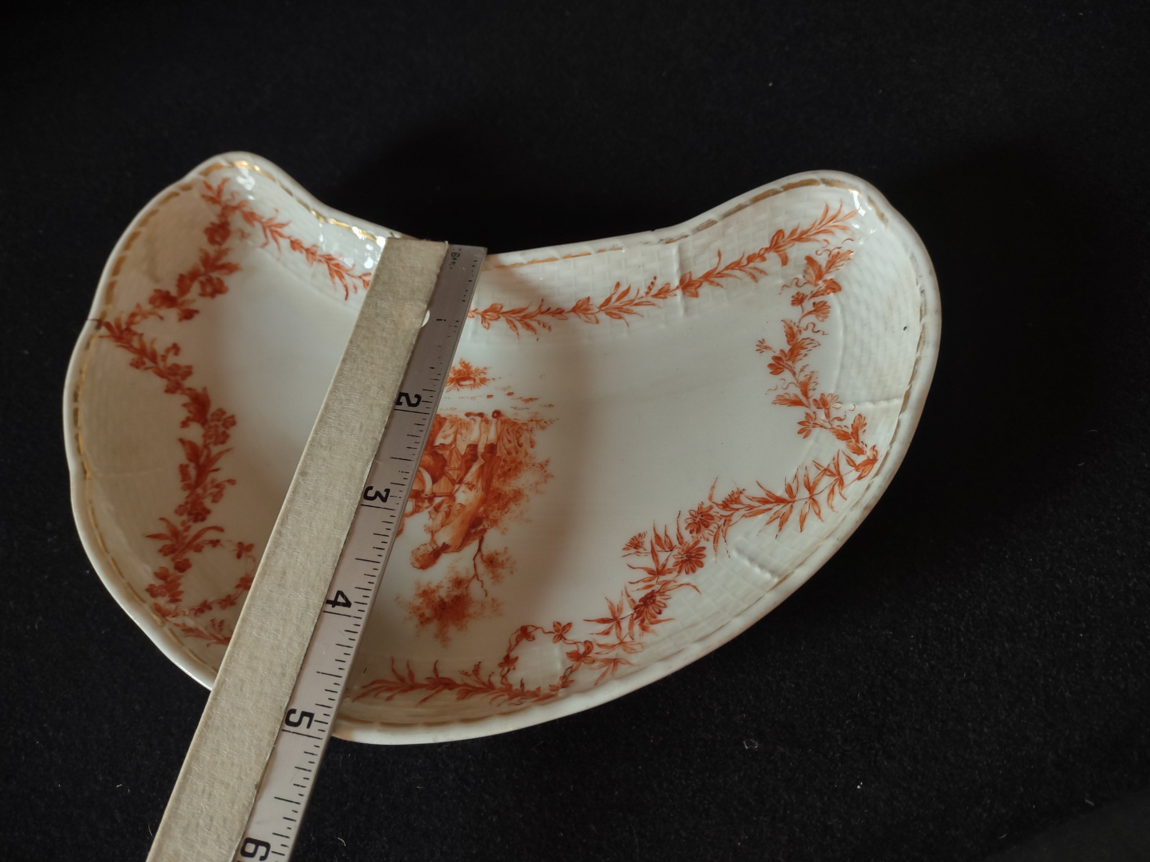Vintage Salad Plate Large Crescent Shape Gold Trim French Style Cottage(lot 5275